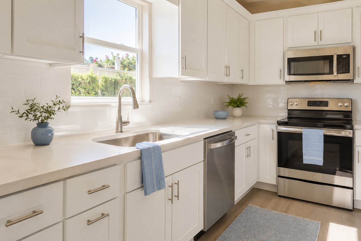 A spotless white kitchen after a Fresh Effects cleaning